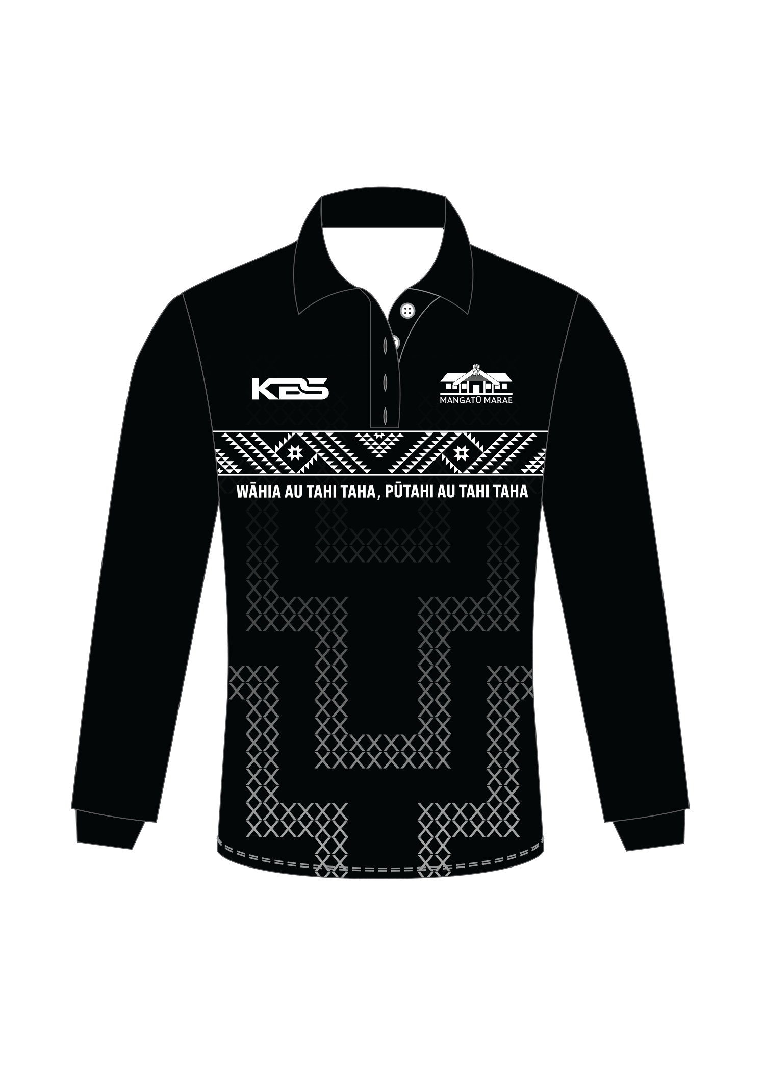 Mangatū Marae - Long Sleeve Polo (Black)